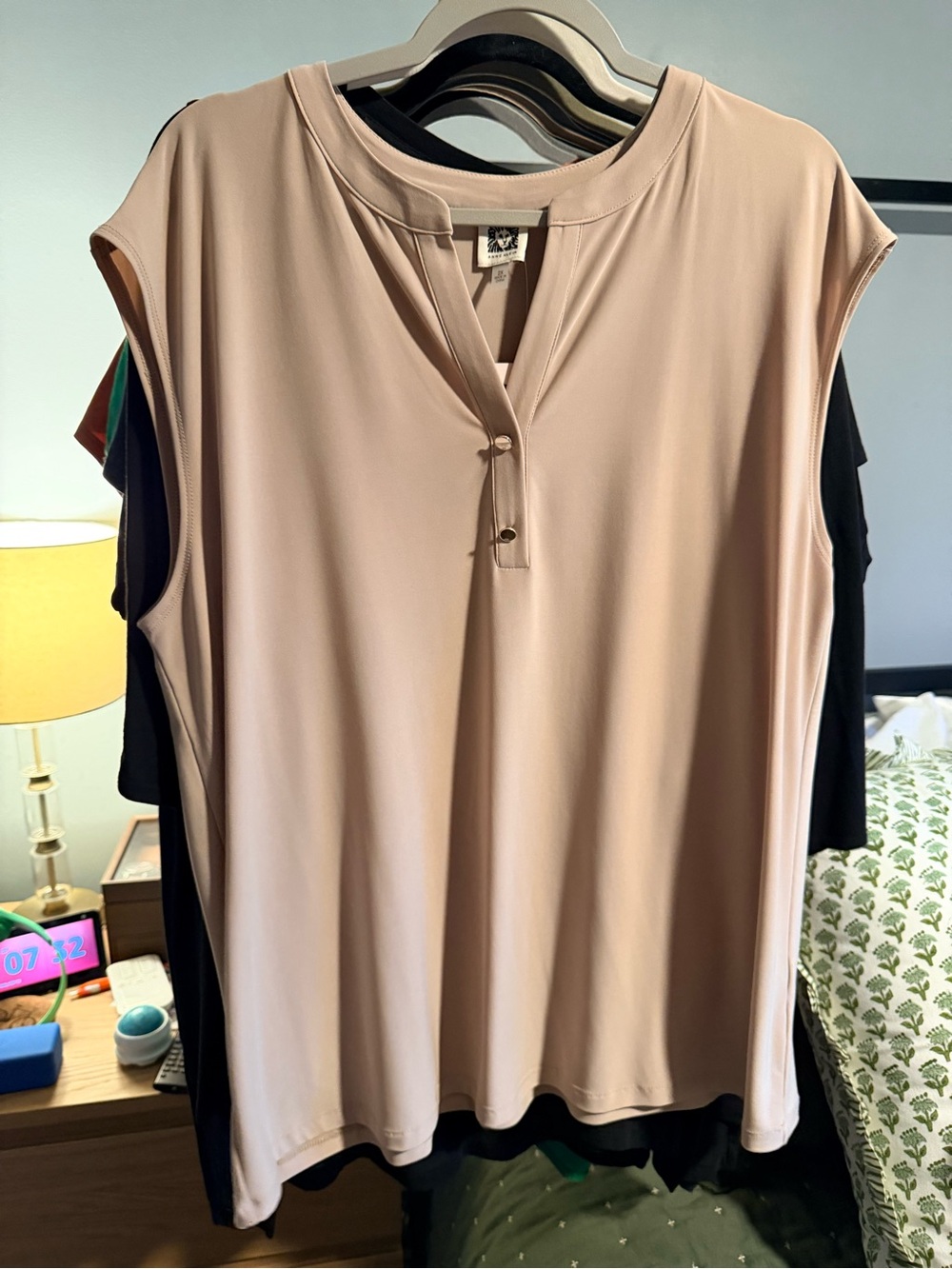 Anne Klein Sleeveless Henley Tank Top - Camel/Tan